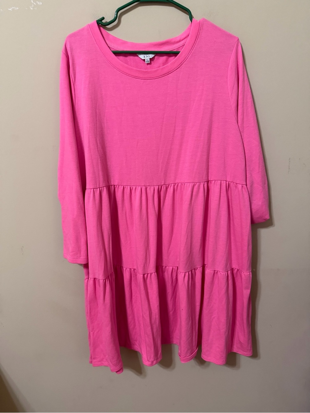Crown Ivy Tiered LongSleeve Dress Pink butter cottagecore knit boho soft cozy xl